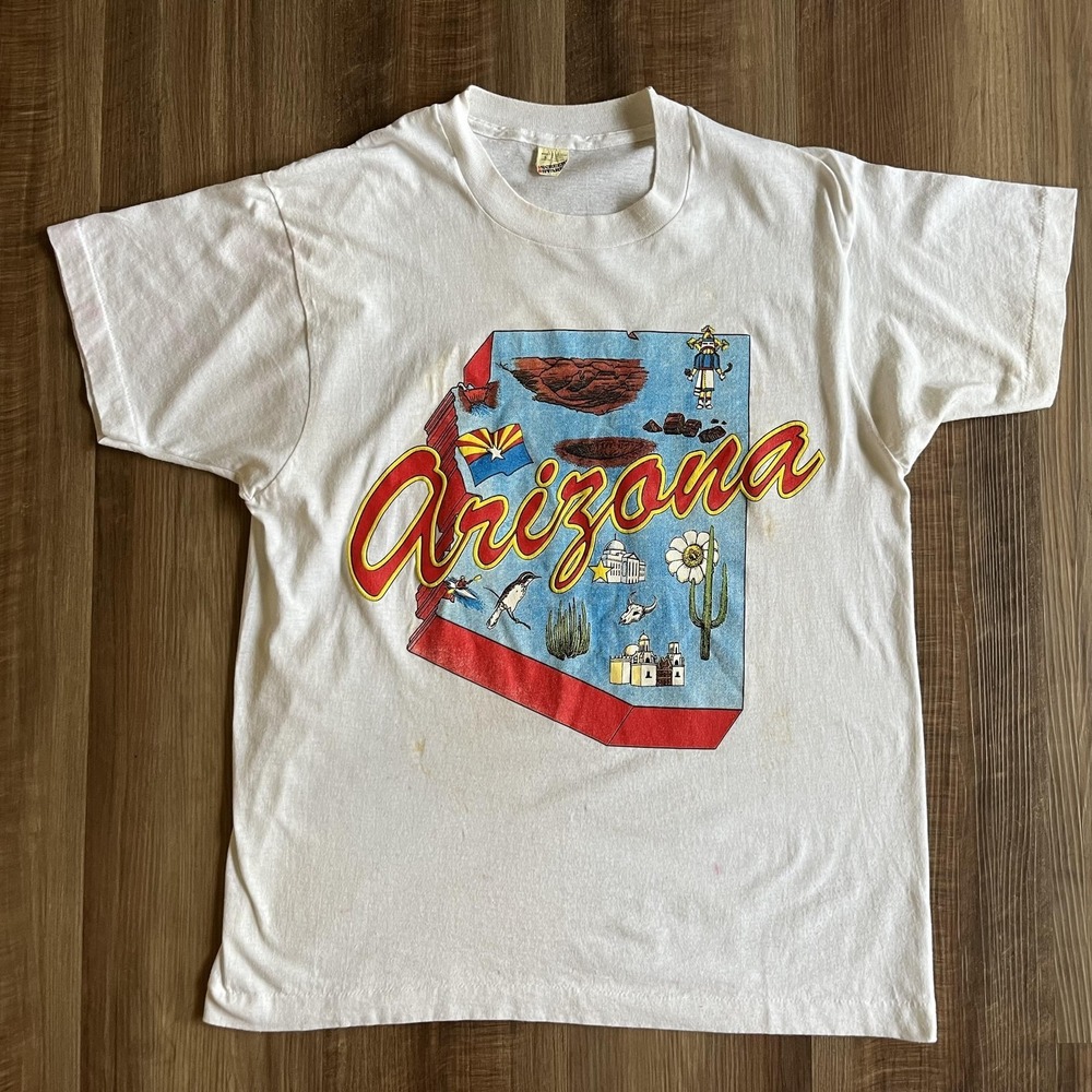 Screen Stars White Arizona Graphic Tee with Red and Blue Print